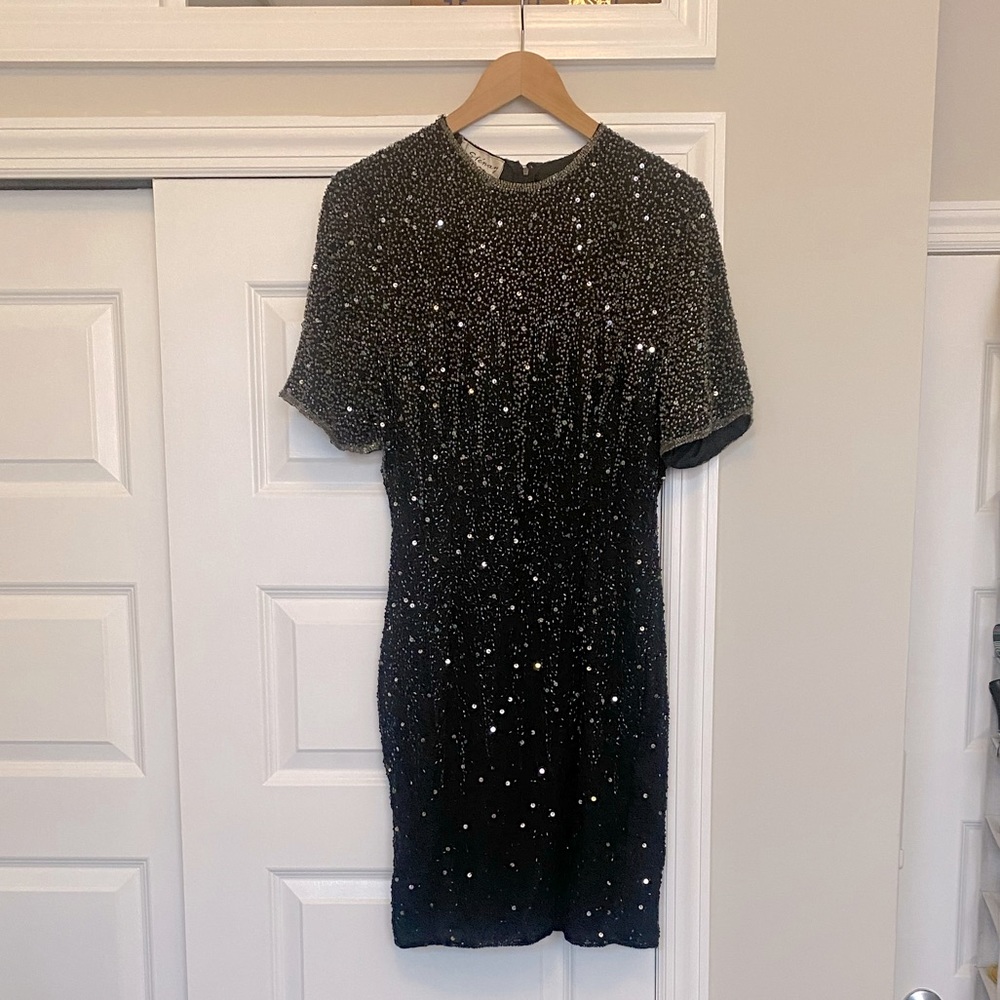 Vintage Sténay black & silver silk beaded dress, size 10